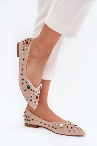 Beige Ballet Flats in Ballet Flats, Ballet Pumps For Women with Fabric, Footbed and Heel Height
