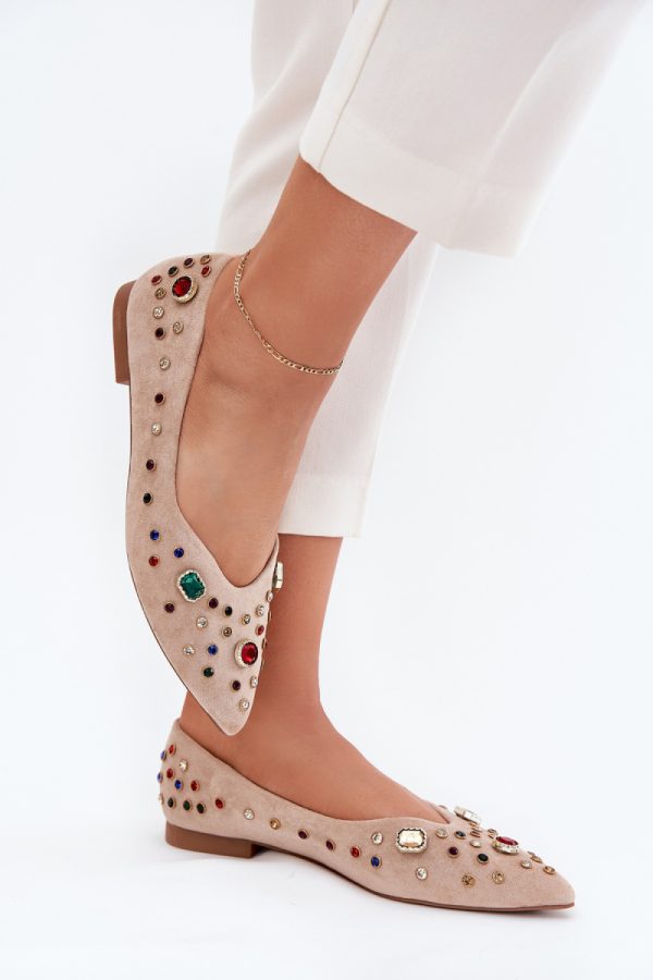 Beige Ballet Flats in Ballet Flats, Ballet Pumps For Women with Fabric, Footbed and Heel Height