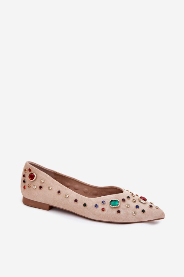 Beige Ballet Flats in Ballet Flats, Ballet Pumps For Women with Fabric, Footbed and Heel Height