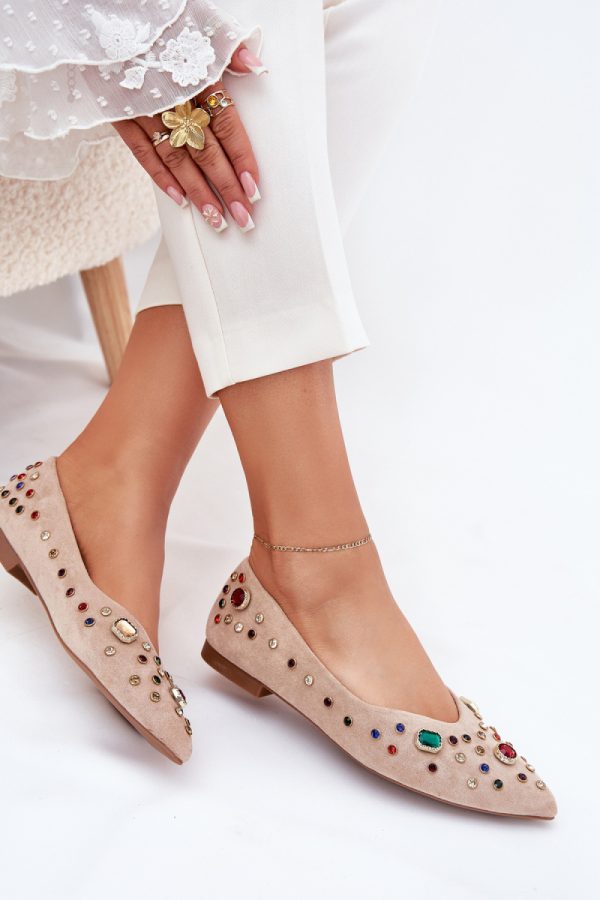 Beige Ballet Flats in Ballet Flats, Ballet Pumps For Women with Fabric, Footbed and Heel Height