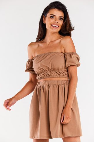 Beige Short Skirt in Skirts with Cotton and Lycra