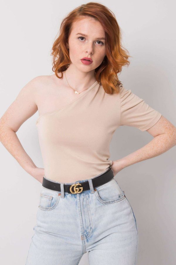 Beige Blouse in Women`s Blouses, Tunics with Spandex and Viscose