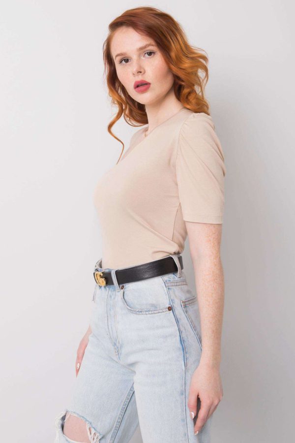 Beige Blouse in Women`s Blouses, Tunics with Spandex and Viscose