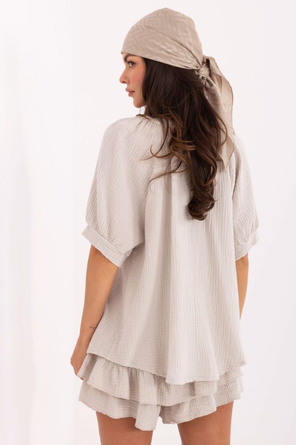Beige Set in Pants, Trousers, Shorts with Cotton
