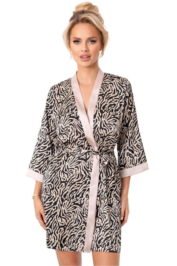 Beige Short Bathrobe in Dressing Gowns, Bathrobes For Women with Spandex and Polyester