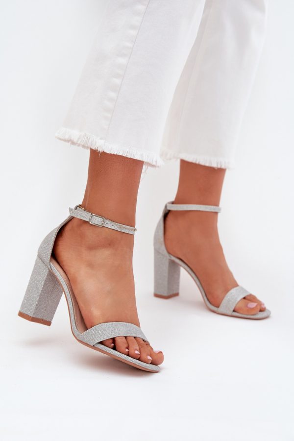 Grey Heel Sandals in Sandals & Flip-Flops For Women with Fabric, Footbed and Heel Height