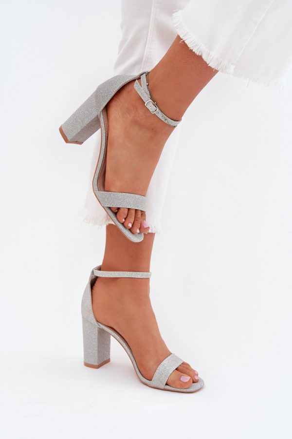 Grey Heel Sandals in Sandals & Flip-Flops For Women with Fabric, Footbed and Heel Height