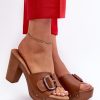 Brown Heeled Sandals in Sandals & Flip-Flops For Women with Fabric, Footbed, Heel Height and Platform Height