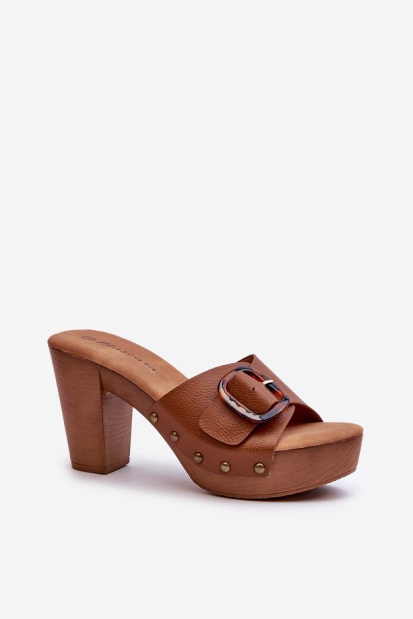 Brown Heeled Sandals in Sandals & Flip-Flops For Women with Fabric, Footbed, Heel Height and Platform Height
