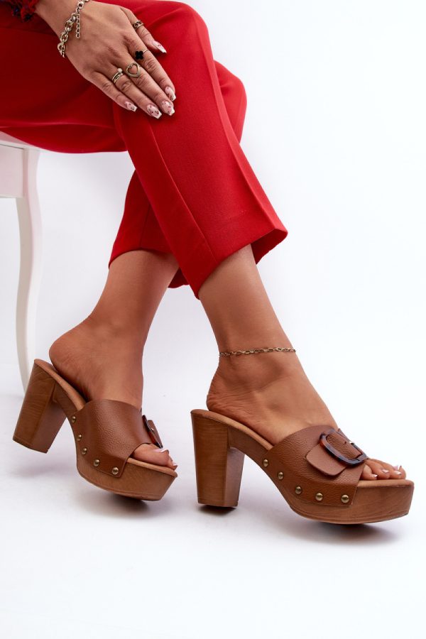 Brown Heeled Sandals in Sandals & Flip-Flops For Women with Fabric, Footbed, Heel Height and Platform Height