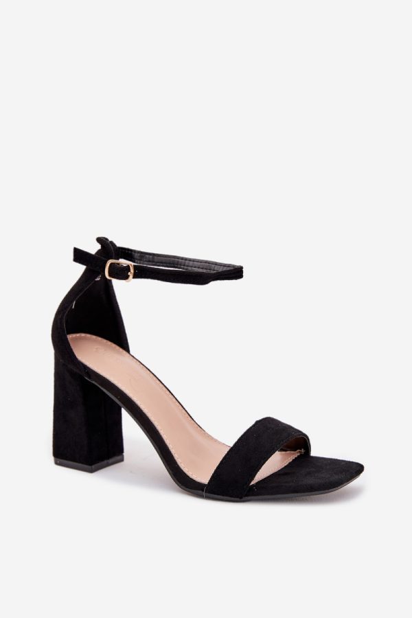 Black Heel Sandals.Fabric, Footbed and Heel Height