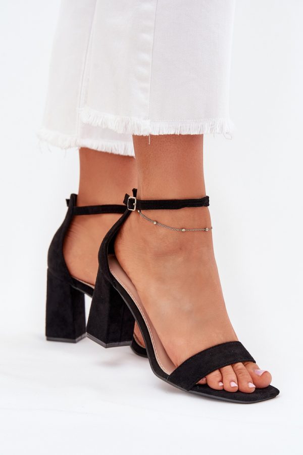 Black Heel Sandals.Fabric, Footbed and Heel Height