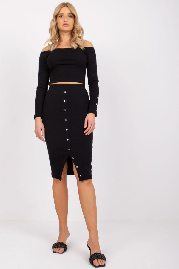 Black Set in Skirts with Cotton and Spandex