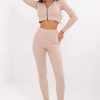 Beige Set in Pants, Trousers, Shorts with Cotton and Spandex