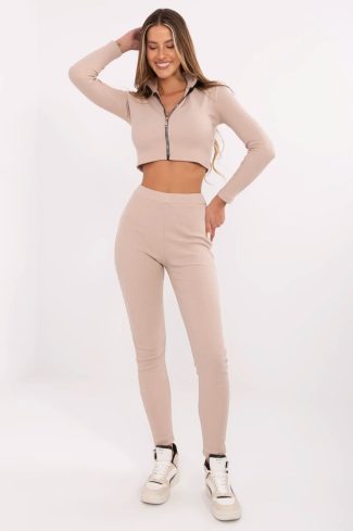 Beige Set in Pants, Trousers, Shorts with Cotton and Spandex