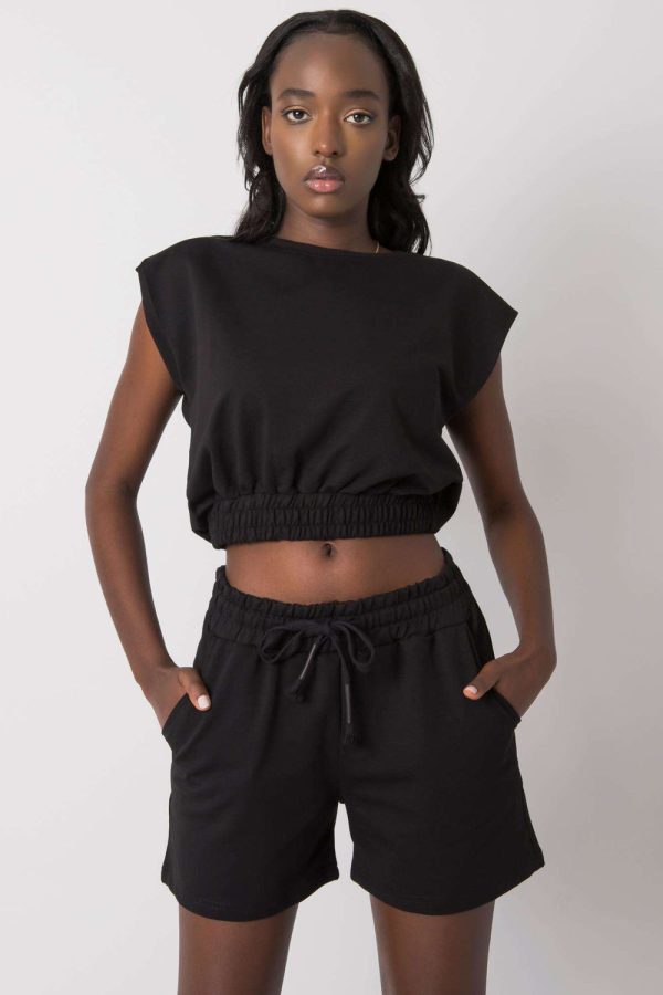 Black Set in Pants, Trousers, Shorts with Cotton, Spandex and Polyester