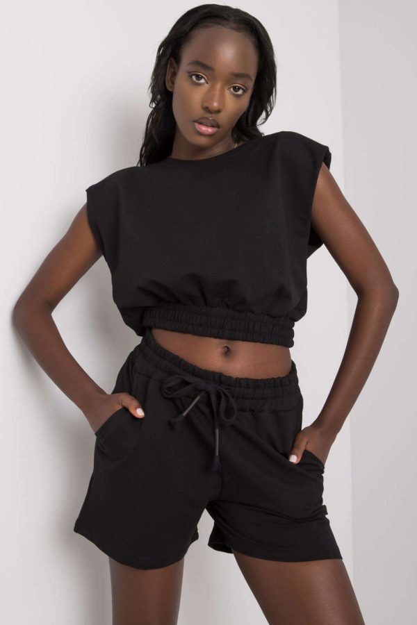 Black Set in Pants, Trousers, Shorts with Cotton, Spandex and Polyester