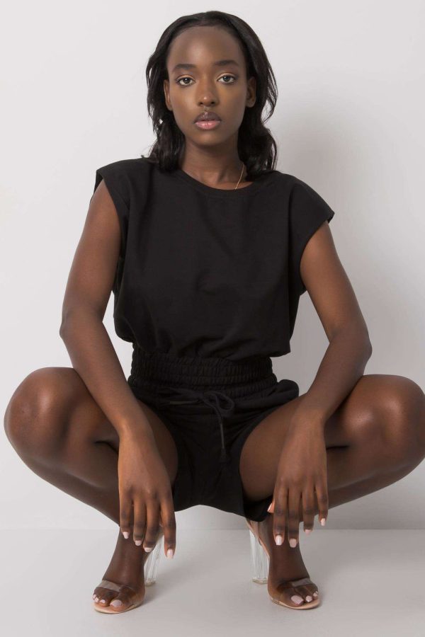 Black Set in Pants, Trousers, Shorts with Cotton, Spandex and Polyester