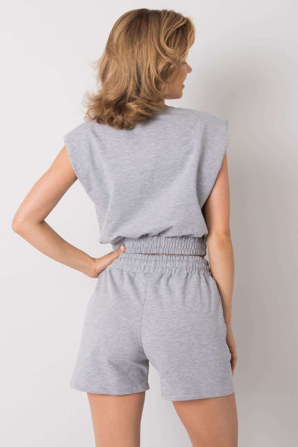 Grey Set in Pants, Trousers, Shorts with Cotton, Spandex and Polyester