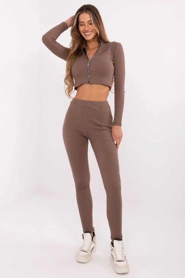 Brown Set in Pants, Trousers, Shorts with Cotton and Spandex