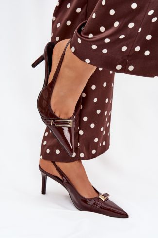 Brown High Heels in High Heels with Fabric, Footbed and Heel Height