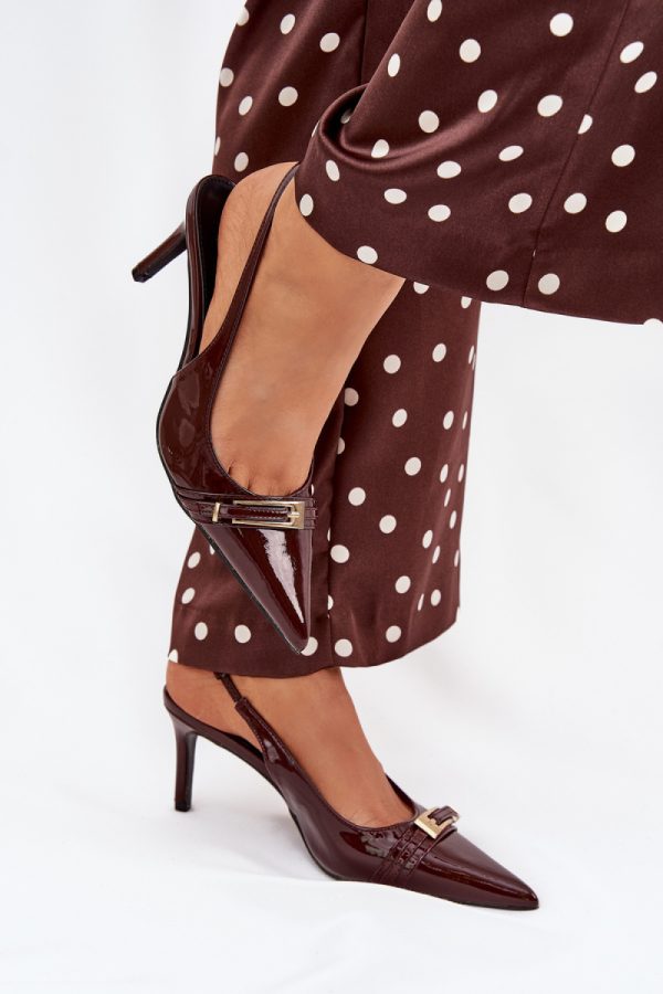 Brown High Heels in High Heels with Fabric, Footbed and Heel Height