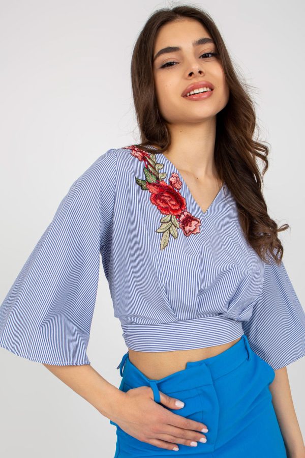 Navy Blue Blouse in Women`s Blouses, Tunics with Cotton and Polyester