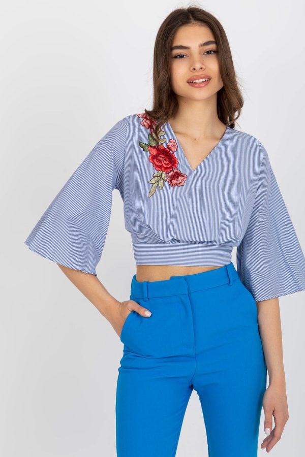 Navy Blue Blouse in Women`s Blouses, Tunics with Cotton and Polyester