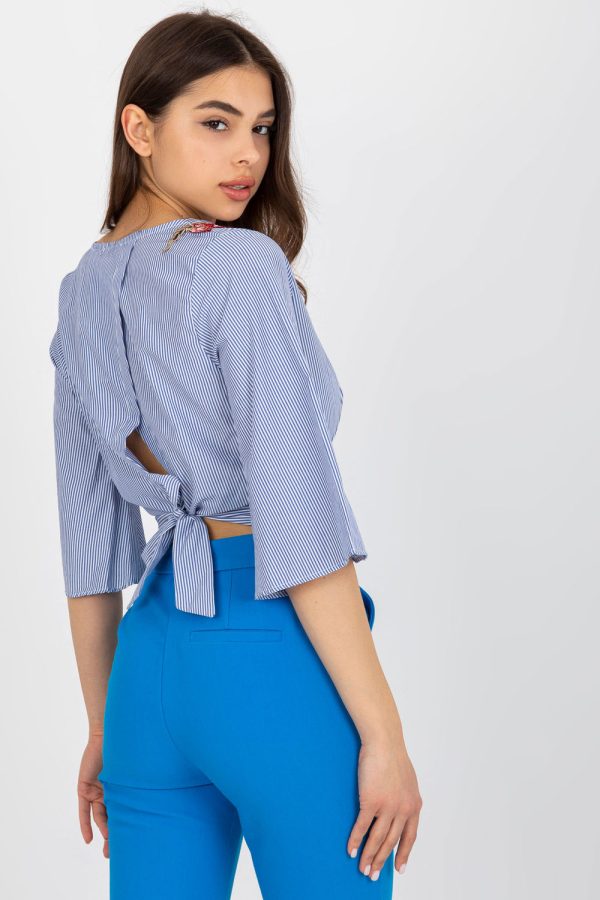 Navy Blue Blouse in Women`s Blouses, Tunics with Cotton and Polyester