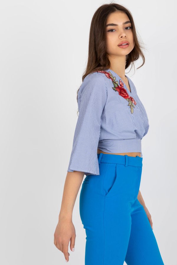 Navy Blue Blouse in Women`s Blouses, Tunics with Cotton and Polyester
