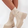 Beige Boots in Women`s Ankle Boots & Booties with Fabric, Warmers, Footbed, Upper Height and Platform Height