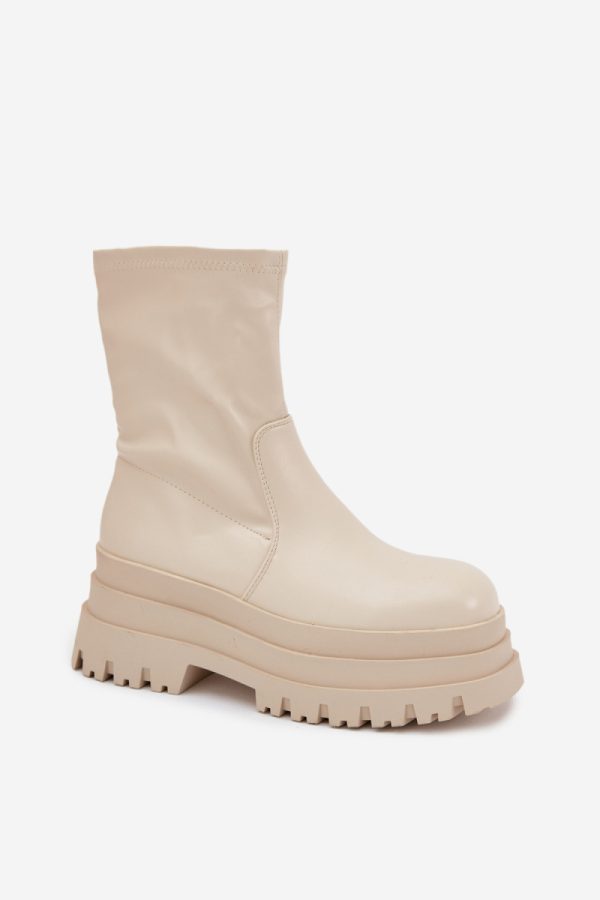 Beige Boots in Women`s Ankle Boots & Booties with Fabric, Warmers, Footbed, Upper Height and Platform Height