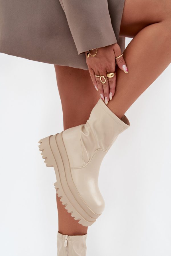 Beige Boots in Women`s Ankle Boots & Booties with Fabric, Warmers, Footbed, Upper Height and Platform Height