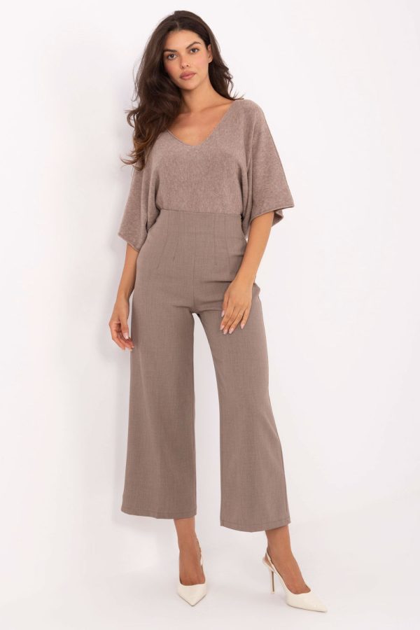 Beige Culottes in Pants, Trousers, Shorts with Spandex and Polyester