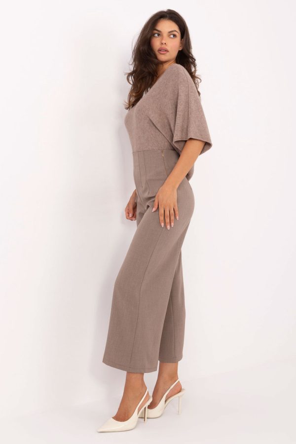 Beige Culottes in Pants, Trousers, Shorts with Spandex and Polyester
