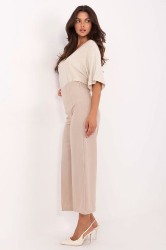 Beige Culottes in Pants, Trousers, Shorts with Spandex and Polyester