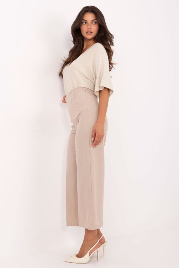 Beige Culottes in Pants, Trousers, Shorts with Spandex and Polyester