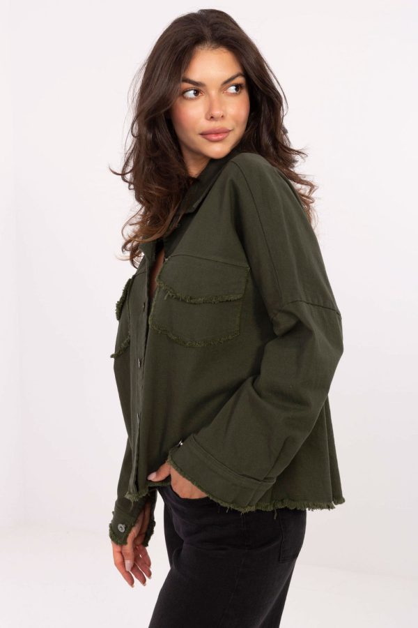 Green Long Sleeve Shirt in Shirts For Women with Cotton and Spandex