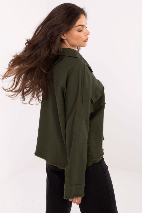 Green Long Sleeve Shirt in Shirts For Women with Cotton and Spandex