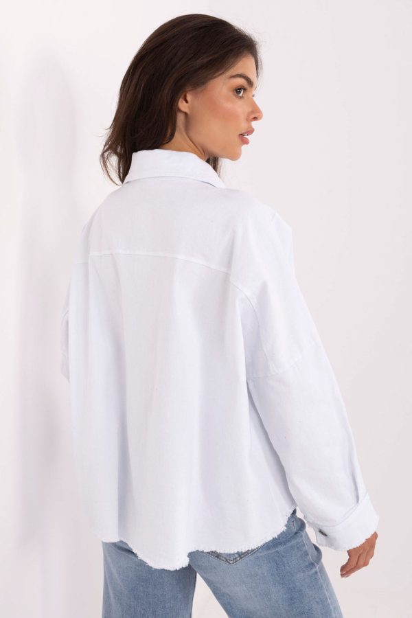 White Long Sleeve Shirt in Shirts For Women with Cotton and Spandex