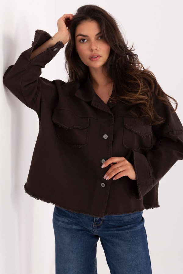 Brown Long Sleeve Shirt in Shirts For Women with Cotton and Spandex