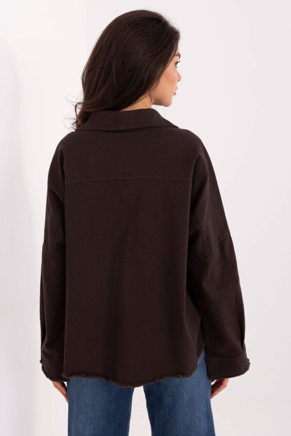 Brown Long Sleeve Shirt in Shirts For Women with Cotton and Spandex