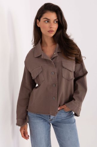 Beige Long Sleeve Shirt in Shirts For Women with Cotton and Spandex