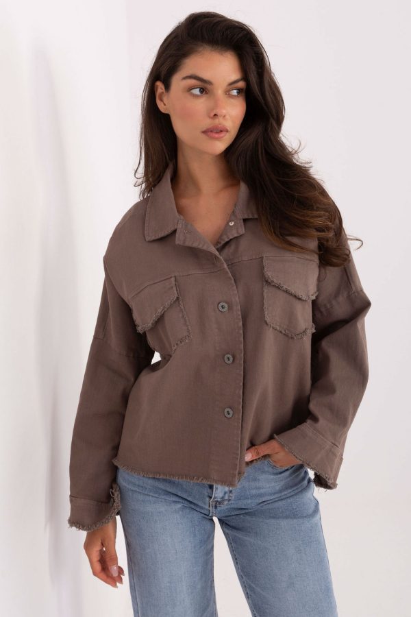 Beige Long Sleeve Shirt in Shirts For Women with Cotton and Spandex