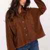 Brown Long Sleeve Shirt in Shirts For Women with Cotton and Spandex