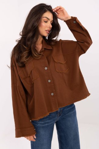 Brown Long Sleeve Shirt in Shirts For Women with Cotton and Spandex