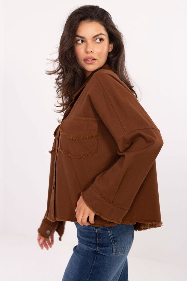 Brown Long Sleeve Shirt in Shirts For Women with Cotton and Spandex