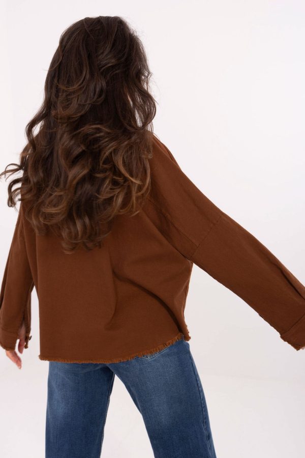 Brown Long Sleeve Shirt in Shirts For Women with Cotton and Spandex
