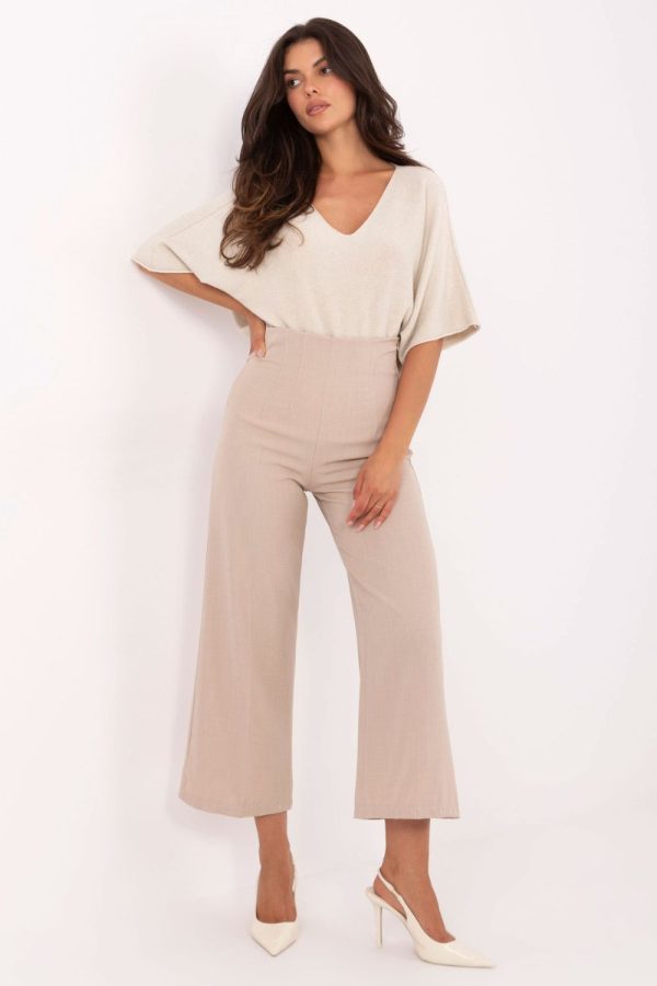 Beige Culottes in Pants, Trousers, Shorts with Spandex and Polyester