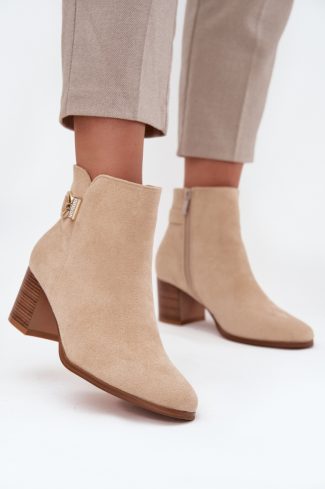 Beige Heel Boots in Women`s Ankle Boots & Booties with Fabric, Warmers, Footbed, Upper Height and Heel Height